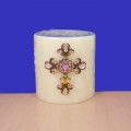 1027PK-AM - PINK AND AMBER STONE CANDLE PIN W/CROSS
