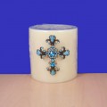 1027TQ - TURQUOISE STONE CANDLE PIN W / CROSS