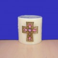 1028PK - PINK STONE CANDLE PIN W / CROSS
