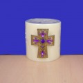 1028PL - PURPLE STONE CANDLE PIN W / CROSS