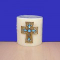 1028TQ - TURQUOISE STONE CANDLE PIN W / CROSS
