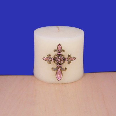 1030PK - PINK STONE CROSS CANDLE PIN W / FDL