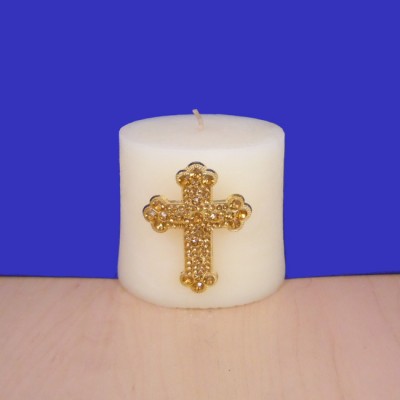 1031AM - AMBER STONE CANDLE PIN W / CROSS