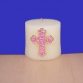 1031PK - PINK STONE CANDLE PIN W / CROSS