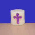 1031PL - PURPLE STONE CANDLE PIN W / CROSS