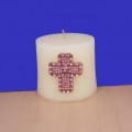 1035PK - PINK STONE CANDLE PIN W / CROSS