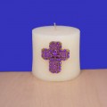 1035PL - PURPLE STONE CANDLE PIN W / CROSS