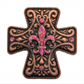 7001-COP-PINK - COPPER CROSS CANDLE PIN W / PINK STONE FDL