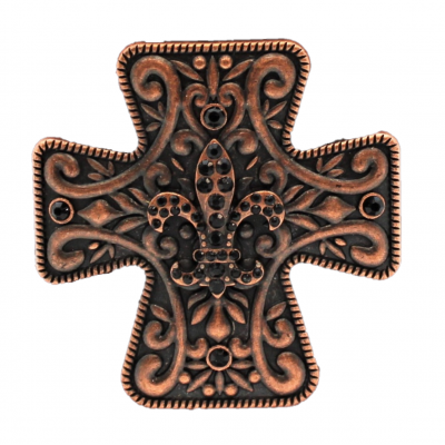 7001-COP-BLK - COPPER CROSS CANDLE PIN W / BLACK STONE FDL
