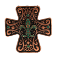 7001-COP-GRN - COPPER CROSS CANDLE PIN W / GREEN STONE FDL