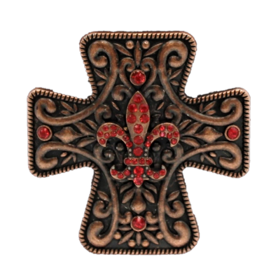 7001-COP-RED - COPPER CROSS CANDLE PIN W / RED STONE FDL