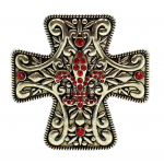 7001-SIL-RED - SILVER CROSS CANDLE PIN W / RED STONE FDL