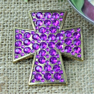 1017PL - PURPLE STONE CANDLE PIN W / CROSS