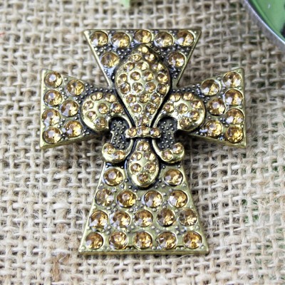 1029AM - AMBER STONE CROSS CANDLE PIN W / FDL