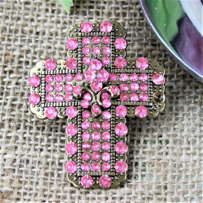 1035PK - PINK STONE CANDLE PIN W / CROSS