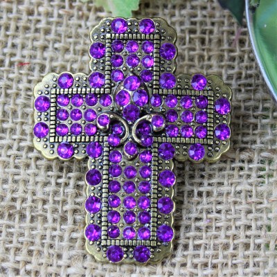 1035PL - PURPLE STONE CANDLE PIN W / CROSS