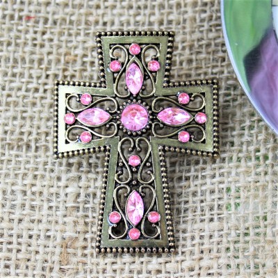 1023PK - PINK STONE CANDLE PIN W / CROSS