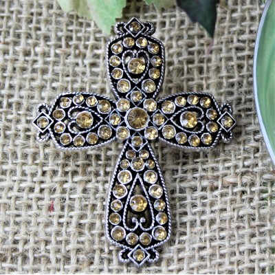 1010AM - AMBER STONE CANDLE PIN / W CROSS DESIGN