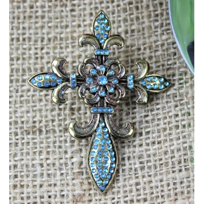 1030TQ - TURQUOISE STONE CROSS CANDLE PIN W / FDL