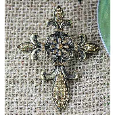 1030AM - AMBER STONE CROSS CANDLE PIN W / FDL