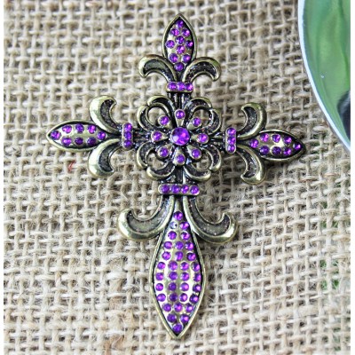 1030PL - PURPLE STONE CROSS CANDLE PIN W / FDL