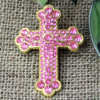 1031PK - PINK STONE CANDLE PIN W / CROSS