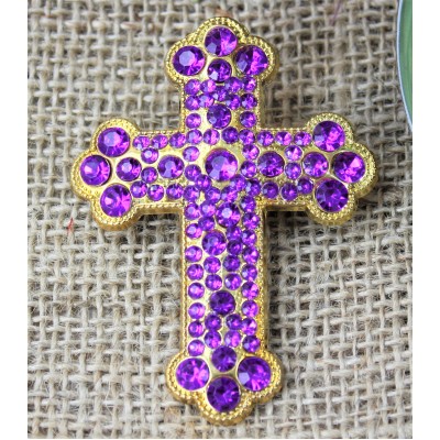 1031PL - PURPLE STONE CANDLE PIN W / CROSS