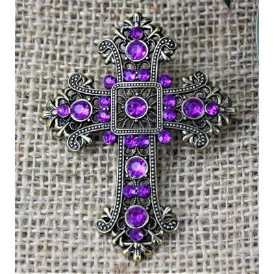 1026PL - PURPLE STONE CANDLE PIN W / CROSS