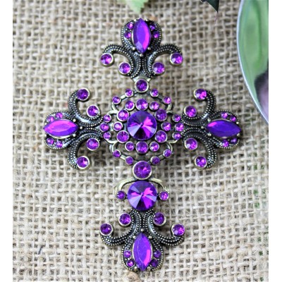 1027PL - PURPLE STONE CANDLE PIN W / CROSS