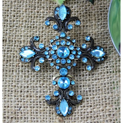 1027TQ - TURQUOISE STONE CANDLE PIN W / CROSS