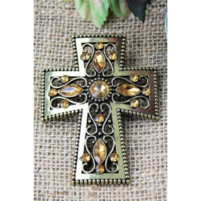 1028AM - AMBER STONE CANDLE PIN W / CROSS