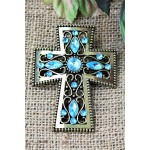 1028TQ - TURQUOISE STONE CANDLE PIN W / CROSS
