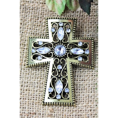 1028CL - CLEAR STONE CANDLE PIN W / CROSS