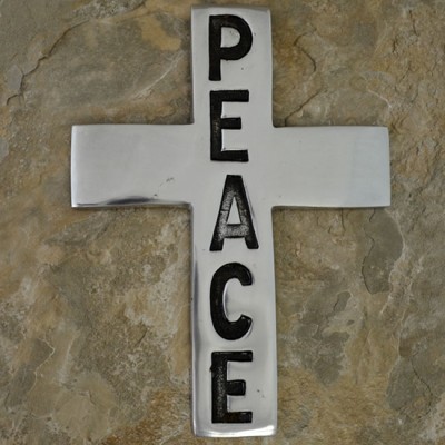 30388- ALUMINIUM WALL CROSS W/PEACE SIGN