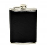 180729-STAINLESS STEEL FLASK /W BLACK LEATHER - 8 OZ.