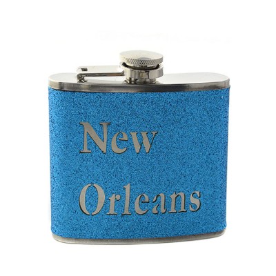 181095 - NEW ORLEANS LT. BLUE GLITTER FLASK  6OZ.