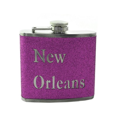 181097 - NEW ORLEANS PURPLE GLITTER FLASK  6OZ.