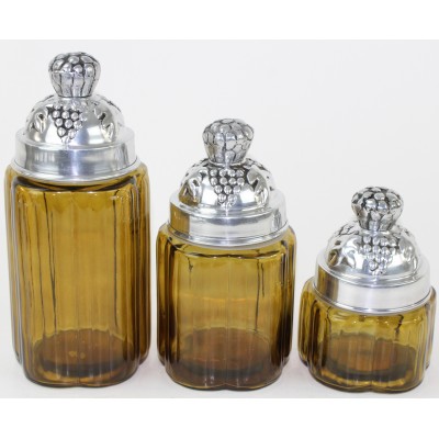 50002 AMBER- ROUND 3PC. SMALL CANISTER SET WITH LIDS