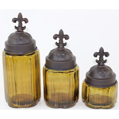 50002 AMBER- ROUND 3PC. SMALL CANISTER SET WITH LIDS