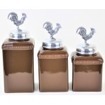 60003-BROWN 3PC. CERAMIC LARGE CANISTER SET WITH LIDS