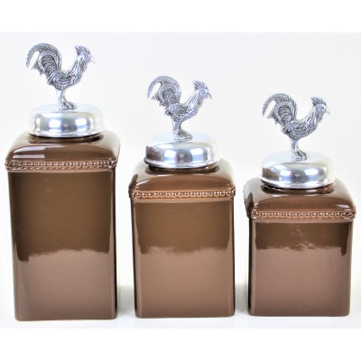60003-BROWN 3PC. CERAMIC LARGE CANISTER SET WITH LIDS