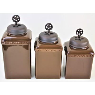 60003-BROWN 3PC. CERAMIC LARGECANISTER SET WITH LIDS