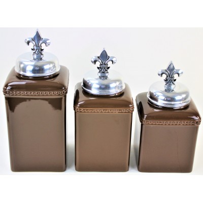 60003-BROWN 3PC. CERAMIC LARGE CANISTER SET WITH LIDS