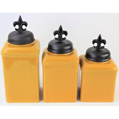 60003-MUSTARD 3PC. CERAMIC LARGE CANISTER SET WITH LIDS