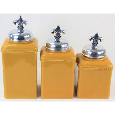 60003-MUSTARD 3PC. CERAMIC LARGE CANISTER SET WITH LIDS