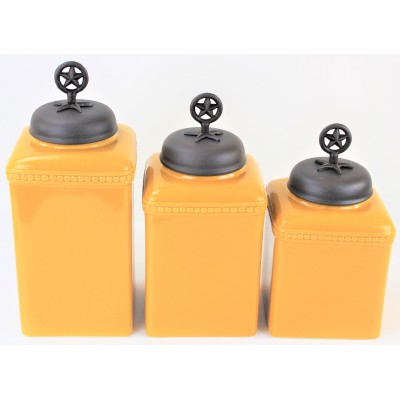 60003-MUSTARD 3PC. CERAMIC LARGE CANISTER SET WITH LIDS