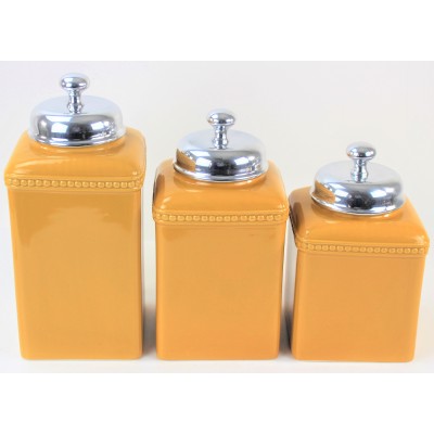 60003-MUSTARD 3PC. CERAMIC LARGE CANISTER SET WITH LIDS