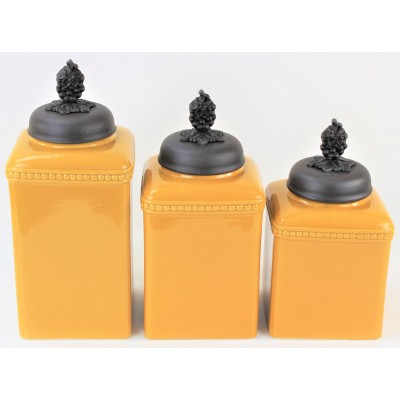 60003-MUSTARD 3PC. CERAMIC LARGE CANISTER SET WITH LIDS
