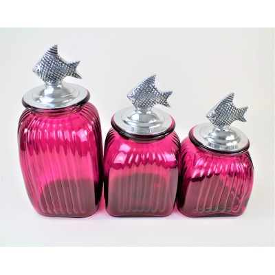 60004 HOT PINK 3PC. CANISTER SET WITH LIDS