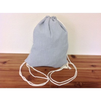 32605-BLUE SEERSUCKER  DRAWSTRING BACK PACK BAG